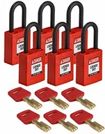 Kłódki - Brady Nylonowa kłódka SafeKey, 38 mm x 84 mm x 19 mm, czerwona, opakowanie 6 sztuk 754473611262 - miniaturka - grafika 1