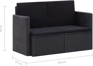 vidaXL 2 osobowa sofa ogrodowa z poduszkami czarna polirattan 45784 45784 - Sofy ogrodowe - miniaturka - grafika 7