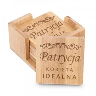 Pozostałe akcesoria barmańskie - Murrano Podkładki bambusowe pod piwo kawę zestaw x6 grawer kobieta idealna d PDK-BMB-013 - miniaturka - grafika 1