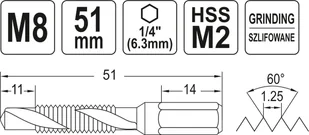 YATO WIERTŁO-GWINTOWNIK M8 HEX YT-44845 - Gwintowniki - miniaturka - grafika 4