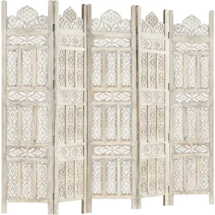 vidaXL vidaXL Parawan 5-panelowy, rzeźbiony, biały, 200x165 cm, drewno mango - Parawany - miniaturka - grafika 6