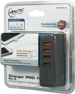 Arctic Charger PRO 4 EU Rev 2 uniwersalna ładowarka 4x USB 5V 2500mA wtyczki EU UK US PSAEQ-AC02201-BL - Zasilacze do urządzeń sieciowych - miniaturka - grafika 10