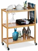 Wózki serwisowe - Relaxdays bambusowy wózek do serwowania, 3 półki, naturalny wygląd, kółka obracane o 360°, wózek rolkowy, wys. x szer. x gł.: 76 x 58 x 30 cm, naturalny - miniaturka - grafika 1