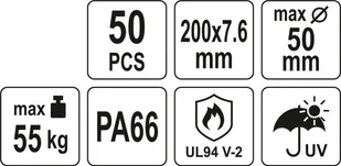 Yato OPASKI PLASTIKOWE 200X7,6 50SZT BIAŁE - Inne mocowania - miniaturka - grafika 4