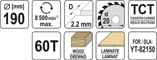 Yato PIŁA TARCZ.WID 190 60 20 60636 YT-60636 YT-60636 - Tarcze do pił - miniaturka - grafika 4