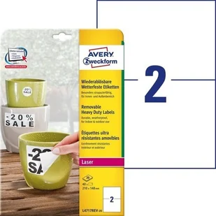 Avery Zweckform Usuwalne etykiety wodoodporne Heavy Duty A4 40 ark./op. 210 x 148 mm białe matowe poliestrowe L4717REV-20 - Etykiety do drukarek Avery Zweckform Usuwalne etykiety wodoodporne Heavy Duty A4 40 ark./op. 210 x 148 mm białe matowe poliestrowe L4717REV-20 - Etykiety do drukarek - miniaturka - grafika 1