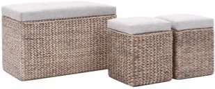 vidaXL Ławka z 2 pufami, zestaw wypleciony z trawy morskiej, szary vidaXL - Pufy i podnóżki - miniaturka - grafika 3