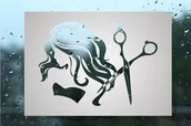 Systemy ekspozycyjne i znaki informacyjne - Naklejka fryzjerska mrożone szkło: nożyczki OM040b - miniaturka - grafika 1