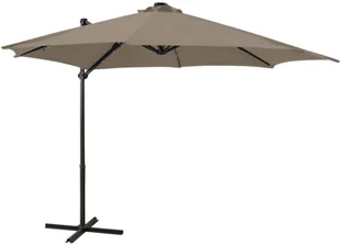 vidaXL Parasol wiszący z lampkami LED i słupkiem, kolor taupe, 300 cm 312331 - Parasole ogrodowe - miniaturka - grafika 2