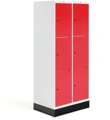 Meble do szkół i przedszkoli - AJ Produkty Szafka do szatni ROZ, 2 moduły, 6 drzwi, 1740x800x550 mm, czerwony, z podstawą - miniaturka - grafika 1