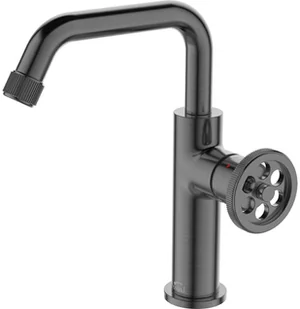 Laveo Bateria umywalkowa stojąca z wylewką L MURO grafit BAU 925D - Baterie umywalkowe - miniaturka - grafika 2