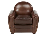 Fotele - Vente-Unique Fotel klubowy z postarzanej skóry BAUDOIN - Kolor: czekoladowy - miniaturka - grafika 1