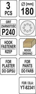 Yato PAPIER ŚCIERNY OKRĄGŁY Z RZEPEM 180MM P240DLA YT-82341 YT-83467 - Materiały ścierne - miniaturka - grafika 3
