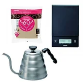 Serwisy do kawy i herbaty - Hario zestaw do kawy z serii V60-, składający się z zaparzacz do kawy o pojemności 1200 ML pojemność, waga i 100 torebek filtracyjnych, wszystko razem w atrakcyjnej cenie VKB-120HSV, VST-2000B - miniaturka - grafika 1