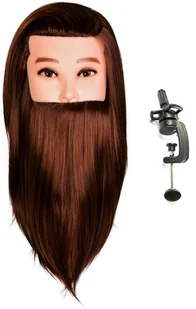 Calissimo Główka treningowa męska z brodą Mark brown, włos termiczny+ uchwyt, fryzjerska do czesania, głowa do ćwiczeń MARK BROWN S - Główki treningowe - miniaturka - grafika 2