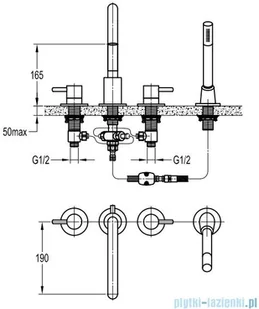Omnires Y bateria wannowa 4-otworowa kompletna złota Y1232ZL - Baterie podtynkowe - miniaturka - grafika 2