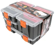 Skrzynki i torby narzędziowe - Tactix 320020 skrzynka asortymentowa, organizer 4-częściowy, 4 pudełka z wyjmowanymi przegrodami wewnętrznymi i wkładkami oraz dopasowującymi się półkami 320020 - miniaturka - grafika 1