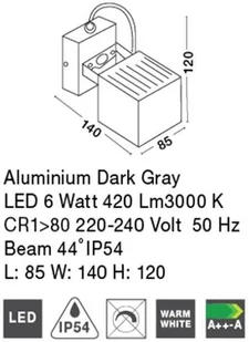 Lucide Elewacyjna LAMPA ścienna FOCUS 752470 zewnętrzna OPRAWA reflektorek LED 6W kostka IP54 ciemnoszara 752470 - Lampy ogrodowe - miniaturka - grafika 2