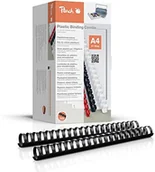 Grzbiety do bindownic - Peach pb428  02 grzbiety wiązanie, plastik, DIN A4, zmniejsza siłę nacisku potrzebną do przedziurkowania dużej ilości 280 stron, 50 sztuki czarna - miniaturka - grafika 1