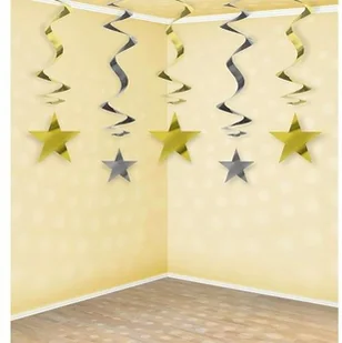 Party Deco Świderki złote i srebrne gwiazdki -  60 cm - 5 szt SWID25 - Sylwester - miniaturka - grafika 2