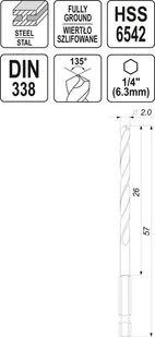 Yato WIERTŁO DO METALU HSS 6542 2,0MM HEX YT-44861 - Wiertła - miniaturka - grafika 4