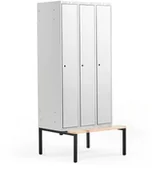 Szafki BHP - AJ Produkty Szafa ubraniowa CLASSIC, z ławeczką, 3 moduły, 2120x900x550 mm, szary - miniaturka - grafika 1