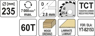 YATO TARCZA WIDIOWA DO DREWNA 235X60TX25,4MMDLA YT-82153 YT-60687 - Piły ręczne - miniaturka - grafika 3