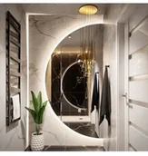 Lustra - Łukasz Ochwat Alfaram Lustro okrągłe CAPELLA ścięty bok z podświetleniem LED, Dostępne wymiary: Średnica 70cm - miniaturka - grafika 1