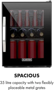 Klarstein Beersafe M Onyx, lodówka, A+, LED, 2 ruszt metalowe, szklane drzwi, onyks HEA-Beersafe-M-OX - Szafy i witryny chłodnicze - miniaturka - grafika 4