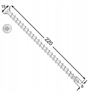Wkręt ciesielski Cps 8x220 pełny gwint łeb Stożek - Wkręty - miniaturka - grafika 2