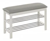 Ławki do przedpokoju - HALMAR Ławka drewniana stojak na buty ST11 biała z szarym siedziskiem eco skóra - miniaturka - grafika 1