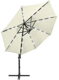 vidaXL Parasol wiszący z lampkami LED i słupkiem, piaskowy, 300 cm 312328 - Parasole ogrodowe - miniaturka - grafika 3