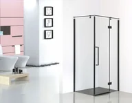 Kabiny prysznicowe - Sea Horse Kabina prostokątna FRESH LINE 1-skrzydłowa 80x100x195 czarny mat szkło transparentne z relingiem prawa - miniaturka - grafika 1