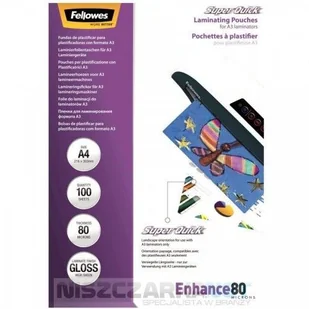 Fellowes Folia do laminowania błyszcząca Super Quick A4 80 mikronów / 100szt - Folie do laminatora Fellowes Folia do laminowania błyszcząca Super Quick A4 80 mikronów / 100szt - Folie do laminatora - miniaturka - grafika 1
