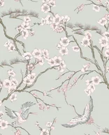 Tapety - Szara Tapeta Winylowa Natura Ptaki Kwiaty Gałązki - miniaturka - grafika 1