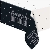 Dekoracje i nakrycia stołu na imprezę - Unique Obrus foliowy "Happy Birthday Glitz" czarny UNIQUE 213x137 cm U83583 - miniaturka - grafika 1