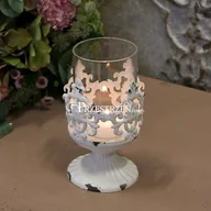Świeczniki - Chic Antique LAMPION METALOWY Z KLOSZEM SZKLANYM - STOJĄCY Ornament Biel 64099-19M - miniaturka - grafika 1