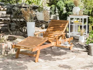 Beliani Drewniana leżanka ogrodowa z poduszką jasne drewno i złamana biel JAVA - Fotele i krzesła ogrodowe - miniaturka - grafika 6