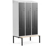 Meble do szkół i przedszkoli - AJ Produkty Szafka ubraniowa typu Z, CLASSIC, z ławką, 3 moduły, 6 drzwi, 2290x1200x550 mm, czarna - miniaturka - grafika 1