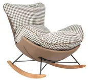 Fotele - King Home Fotel bujany OTILIA brązowa pepitka - drewniane płozy, ekoskóra KH.34037 - miniaturka - grafika 1