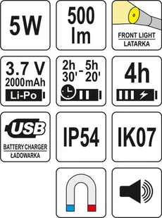 Yato LATARKA ROBOCZA 500LM LI-PO 3,7V 2000MAH 3W1 LATARKA GŁOŚNIK - Latarki - miniaturka - grafika 6