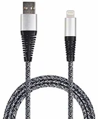 Ładowarki do telefonów - Apple 2GO Kabel do transmisji danych USB i kabel do ładowania do Lightning z nylonową osłoną, srebrny, metalowy wtyk z zabezpieczeniem przed zginaniem 795952 - miniaturka - grafika 1