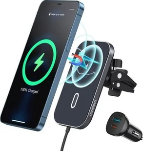 Choetech Choetech samochodowy uchwyt magnetyczny indukcyjna ładowarka Qi 15W (kompatybilna z MagSafe) czarny (T200-F) T200-F - Ładowarki do telefonów - miniaturka - grafika 2