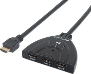 Manhattan 207874 4 K 3-Port HDMI Switch 4 K @ 60Hz zasilanie za pomocą portu USB zintegrowany przewód Czarny 207874 - Rozgałęźniki - miniaturka - grafika 2