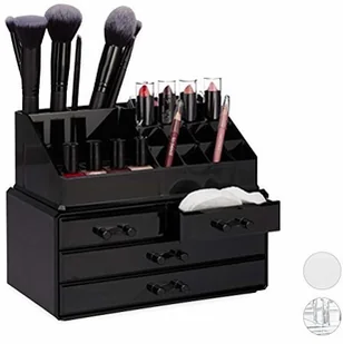 Relaxdays Relaxdays Organizer na kosmetyki do makijażu, mały, 2-częściowy zestaw do przechowywania szminek, akryl, z uchwytem na pomadki i 4 szufladami, czarny - Kosmetyczki, organizery i kuferki - miniaturka - grafika 2