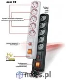 Listwy zasilające - Acar hsk data F5 listwa przeciwprzepięciowa czarna 4m - miniaturka - grafika 1
