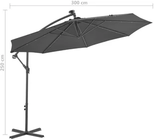 vidaXL Parasol wiszący z LED i stalowym słupkiem, 300 cm, antracytowy - Parasole ogrodowe - miniaturka - grafika 8