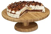 Tace i patery - Relaxdays Okrągły patera na tort, 33 cm, wykonana z bambusa, z podstawą, wys. x śr.: ok. 11,5 x 33 cm, naturalny 10020545 - miniaturka - grafika 1