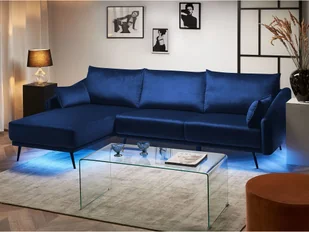 Beliani Beliani Sofa narożna prawostronna LED welur ciemnoniebieska VARDE - Narożniki - miniaturka - grafika 3