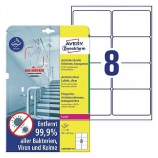 Avery Folia samoprzylepna antydrobnoustrojowa (antybakteryjna) usuwalna 99,1x67,7mm ZWECKFORM przezroczysta 10 arkuszy 80 etykiet /L8014REV-10/ ZW743-20 - Folie do drukarek - miniaturka - grafika 2